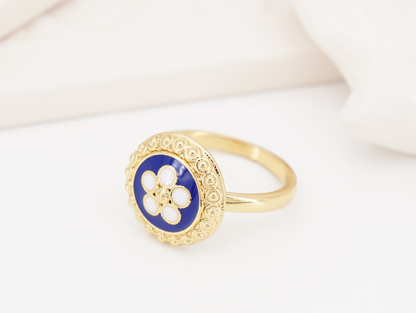 Anel Caramujo Azul, Inspirado na Filigrana Portuguesa, Aço Inoxidável Dourado