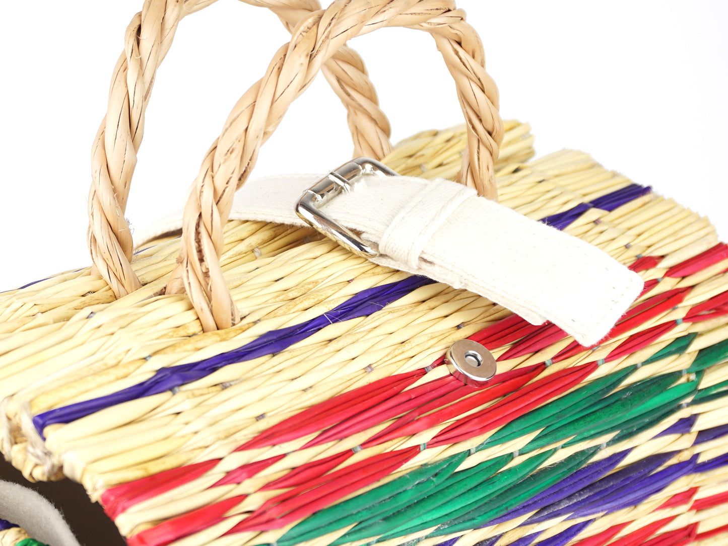 Cesta de Junco com Alça em Algodão, Cestaria Tradicional de Portuguesa - Pormenor Fivela