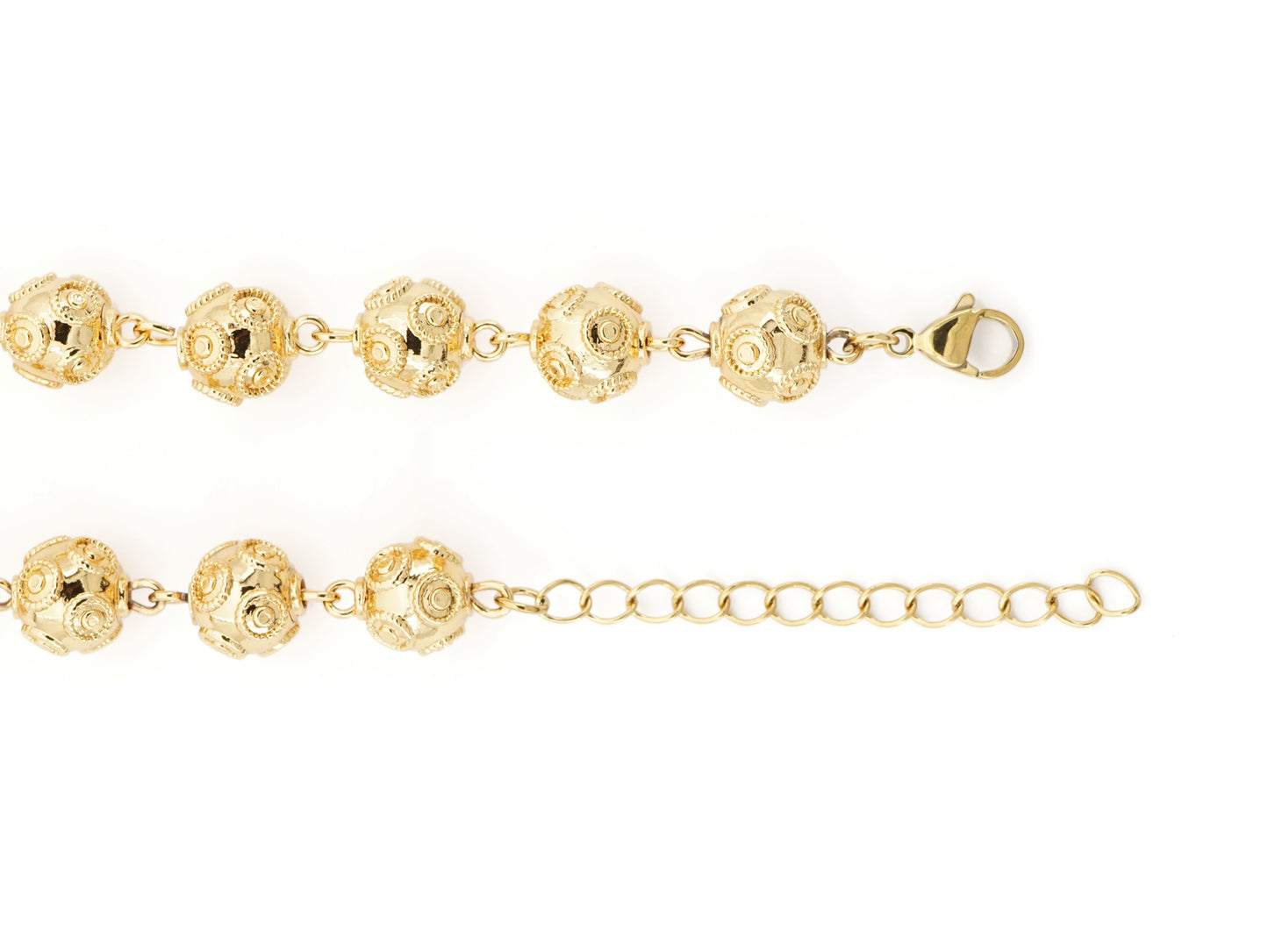 Colar Contas de Viana Grandes, Inspirado na Filigrana Portuguesa, Aço Inoxidável Dourado - Pormenor Colar Ajustável