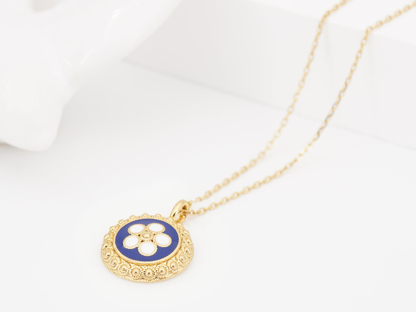 Colar Caramujo Azul, Inspirado na Filigrana Portuguesa, Aço Inoxidável Dourado