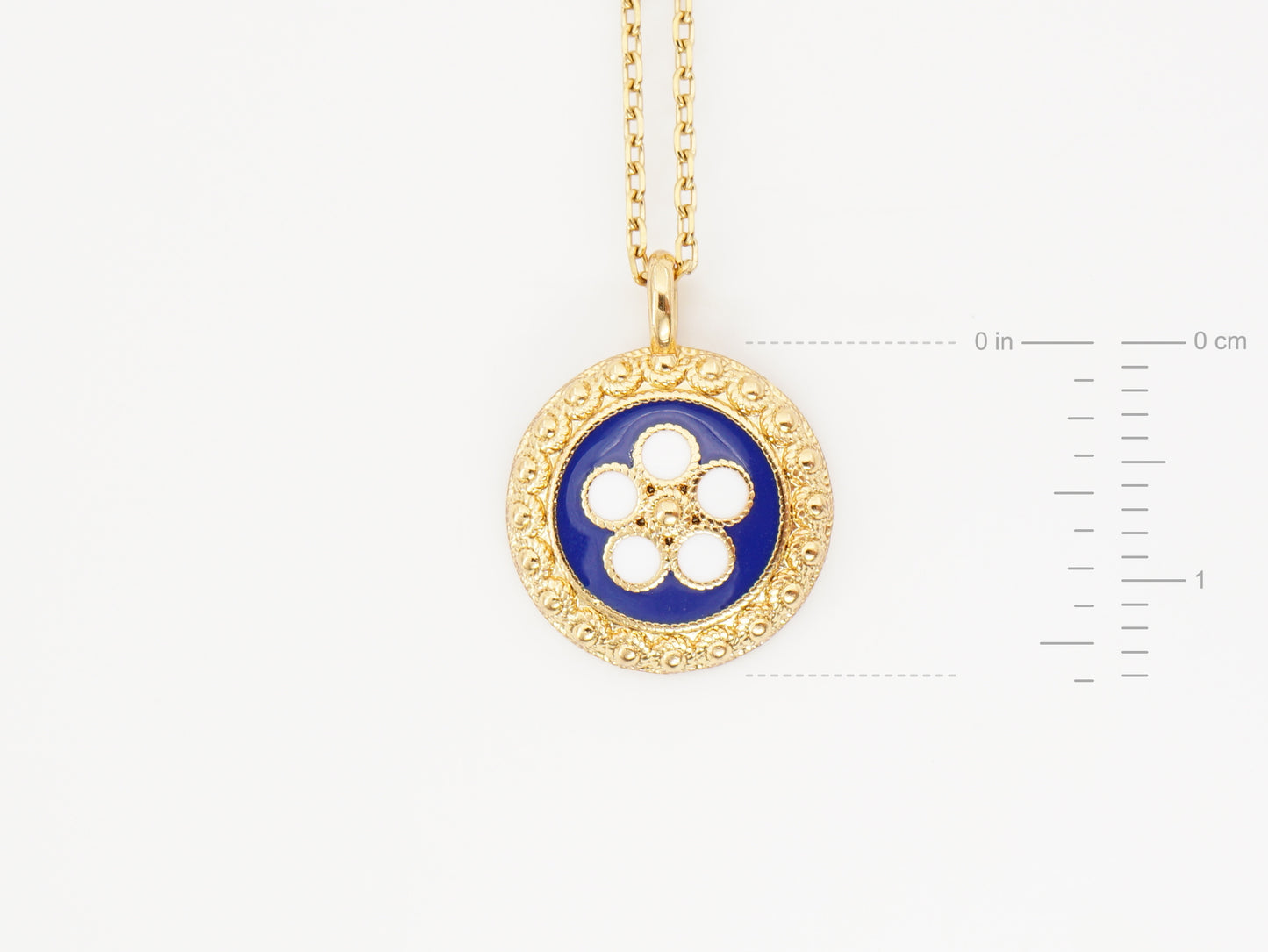 Colar Caramujo Azul, Inspirado na Filigrana Portuguesa, Aço Inoxidável Dourado - Medidas
