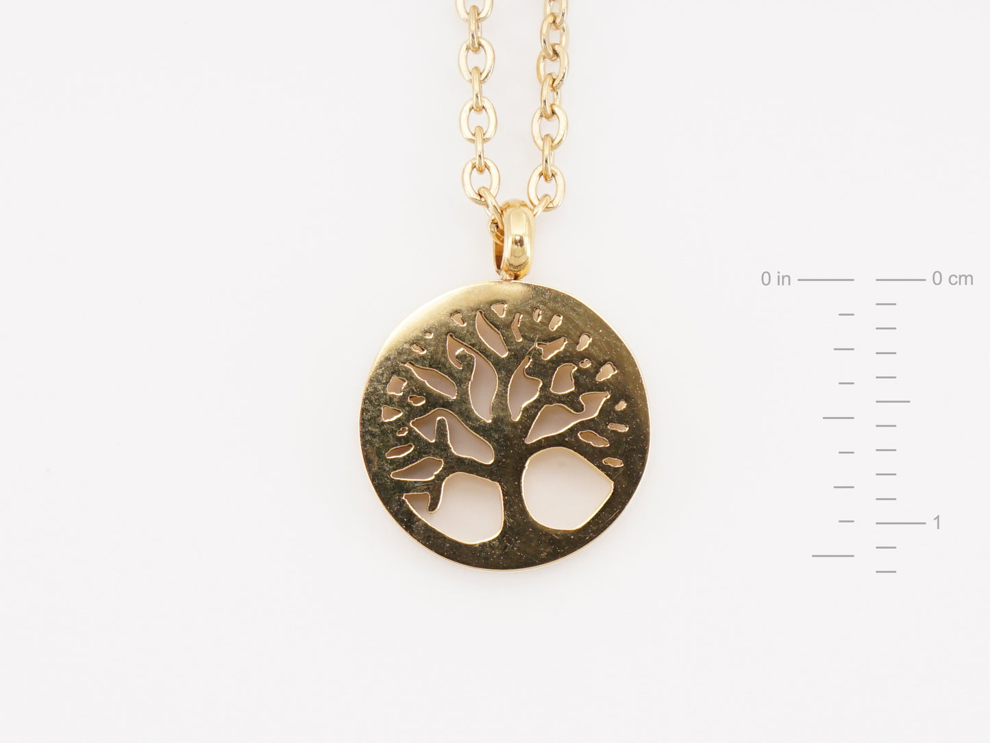 Colar com Árvore da Vida Pequena, Inspirado na Filigrana Portuguesa, Aço Inoxidável Dourado- Medidas