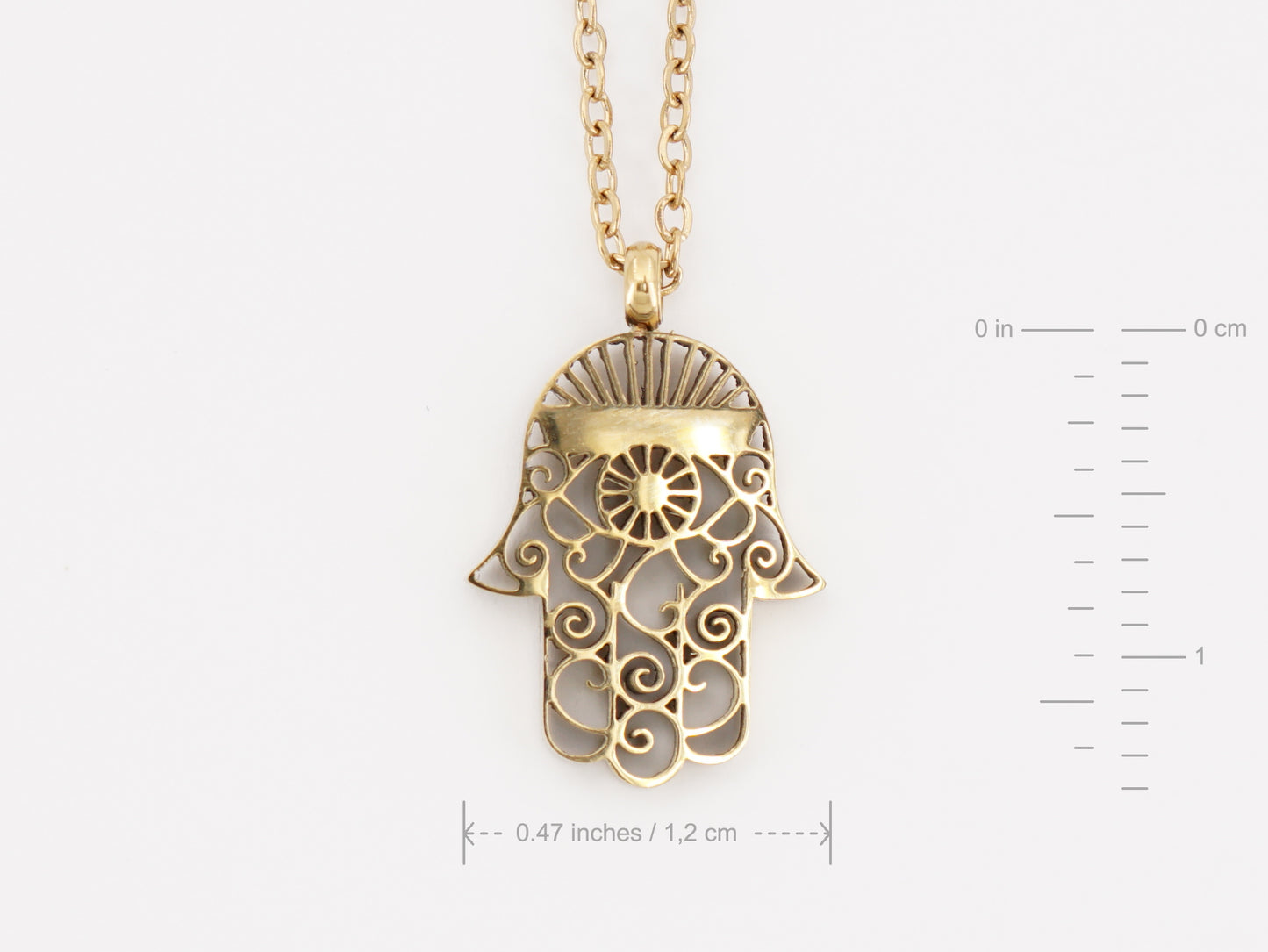 Colar com Mão de Fátima Pequena, Inspirado na Filigrana Portuguesa, Aço Inoxidável Dourado - Medidas Medalha