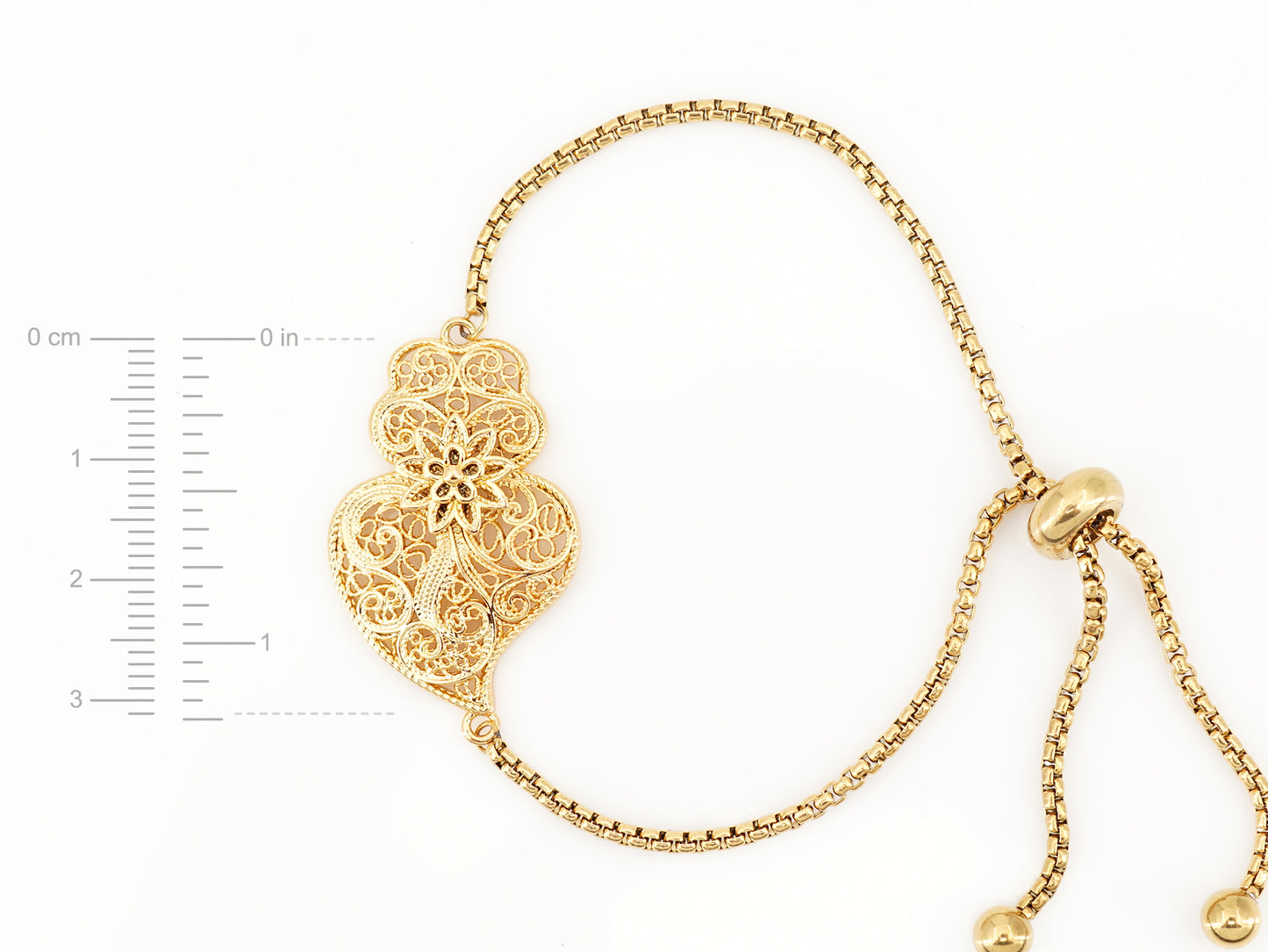 Pulseira Coração de Viana Tradicional, Inspirado na Filigrana Portuguesa, Aço Inoxidável Dourado - Medidas