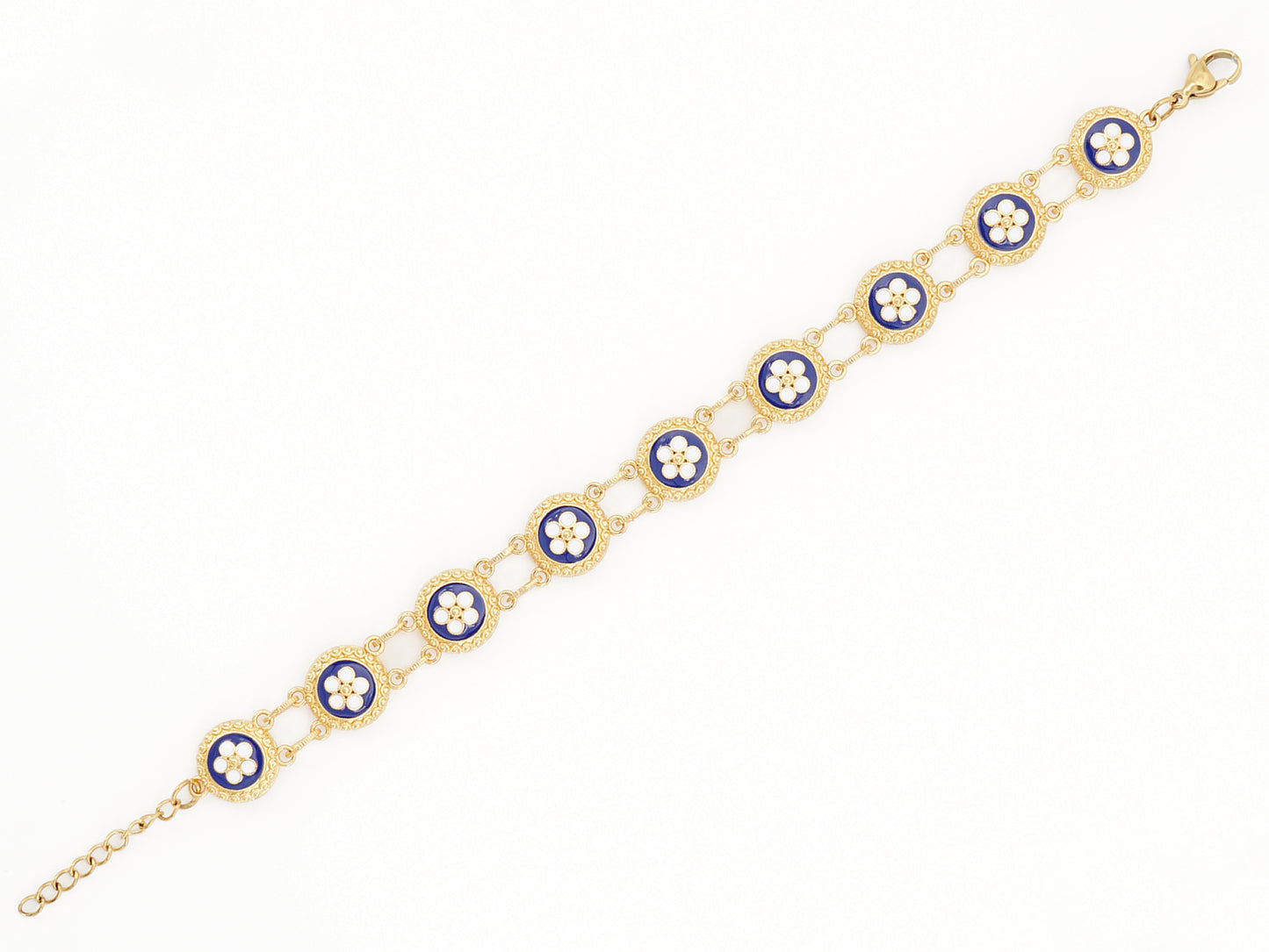 Pulseira Nove Caramujos Azuis, Inspirado na Filigrana Portuguesa, Aço Inoxidável Dourado - Pormenor