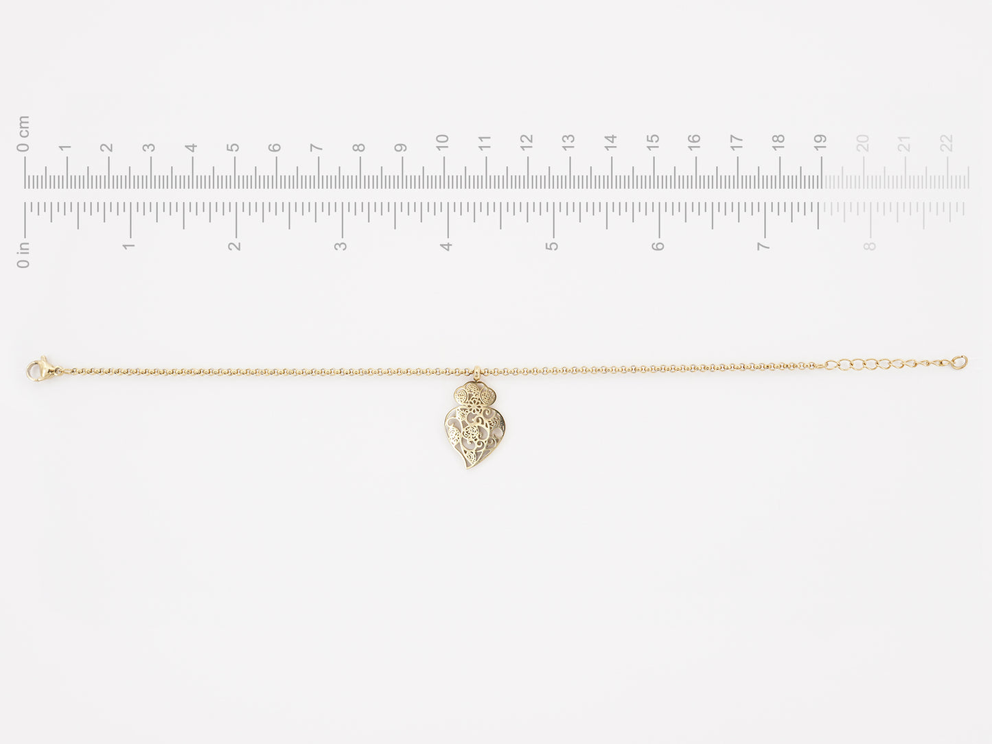 Pulseira Coração de Viana Estilizado, Inspirado na Filigrana Portuguesa, Aço Inoxidável Dourado - Medidas
