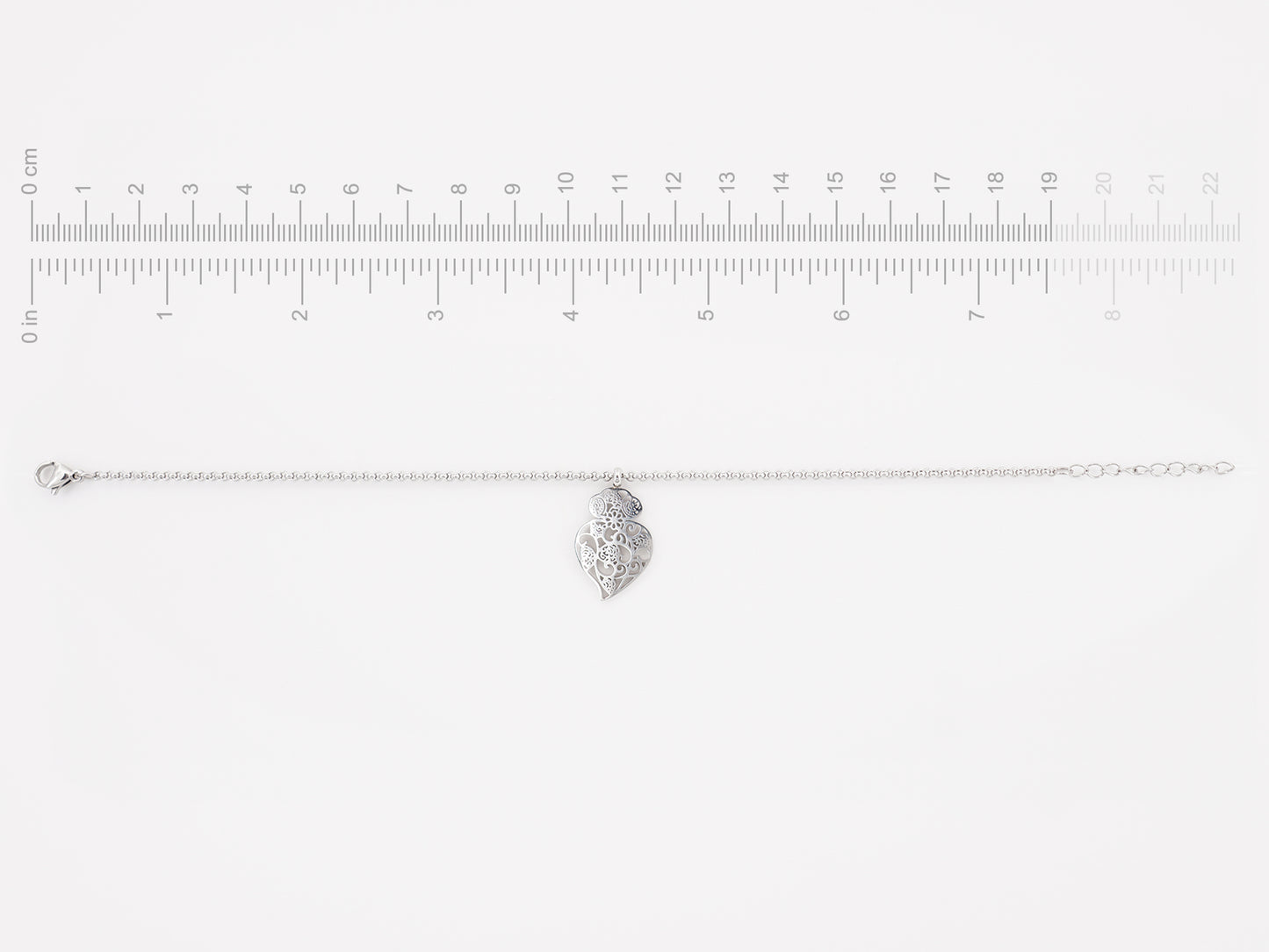 Pulseira Coração de Viana Estilizado, Inspirado na Filigrana Portuguesa, Aço Inoxidável - Medidas
