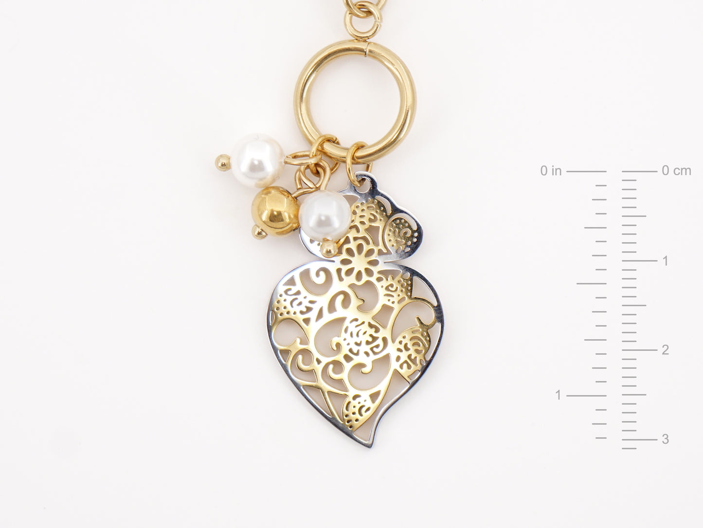 Pulseira Multipla Coração de Viana Estilizado, Inspirado na Filigrana Portuguesa, Aço Inoxidável Dourado - Medidas