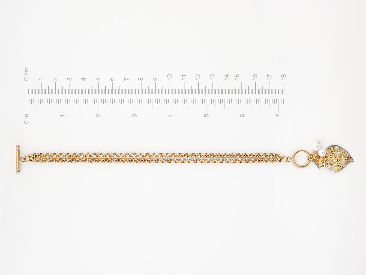 Pulseira Multipla Coração de Viana Estilizado, Inspirado na Filigrana Portuguesa, Aço Inoxidável Dourado - Medidas