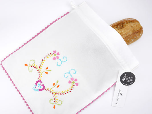 Saco para Pão com Rebordo Rosa, Bordado de Viana