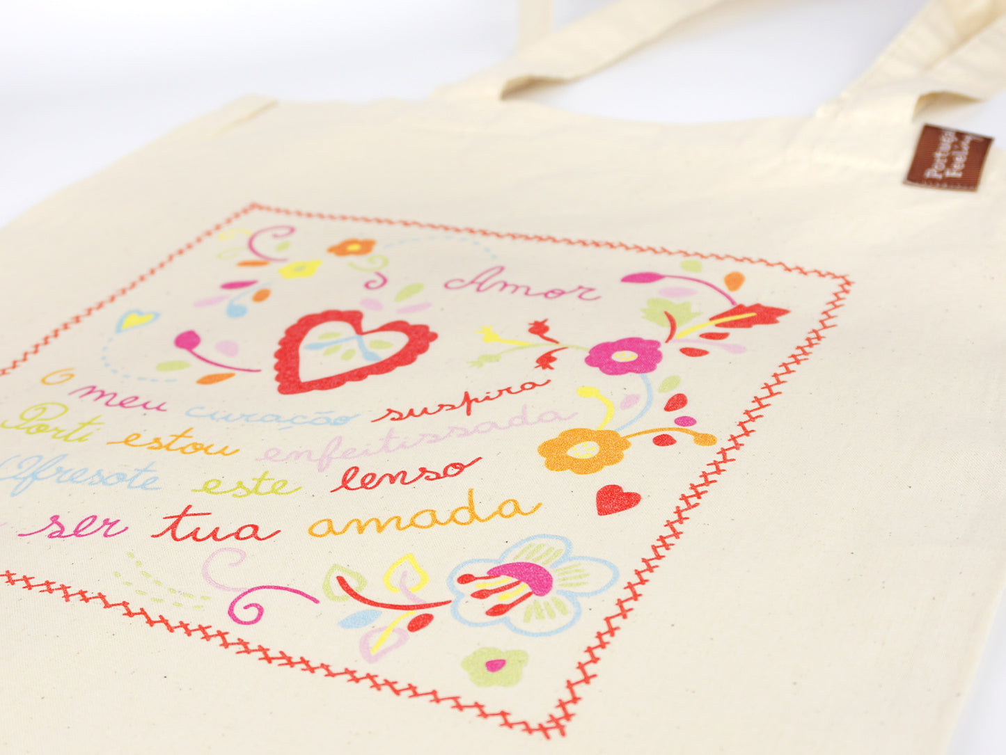 Saco Tote Bag Lenço dos Namorados, em Algodão, Tradições Portuguesas - Pormenor