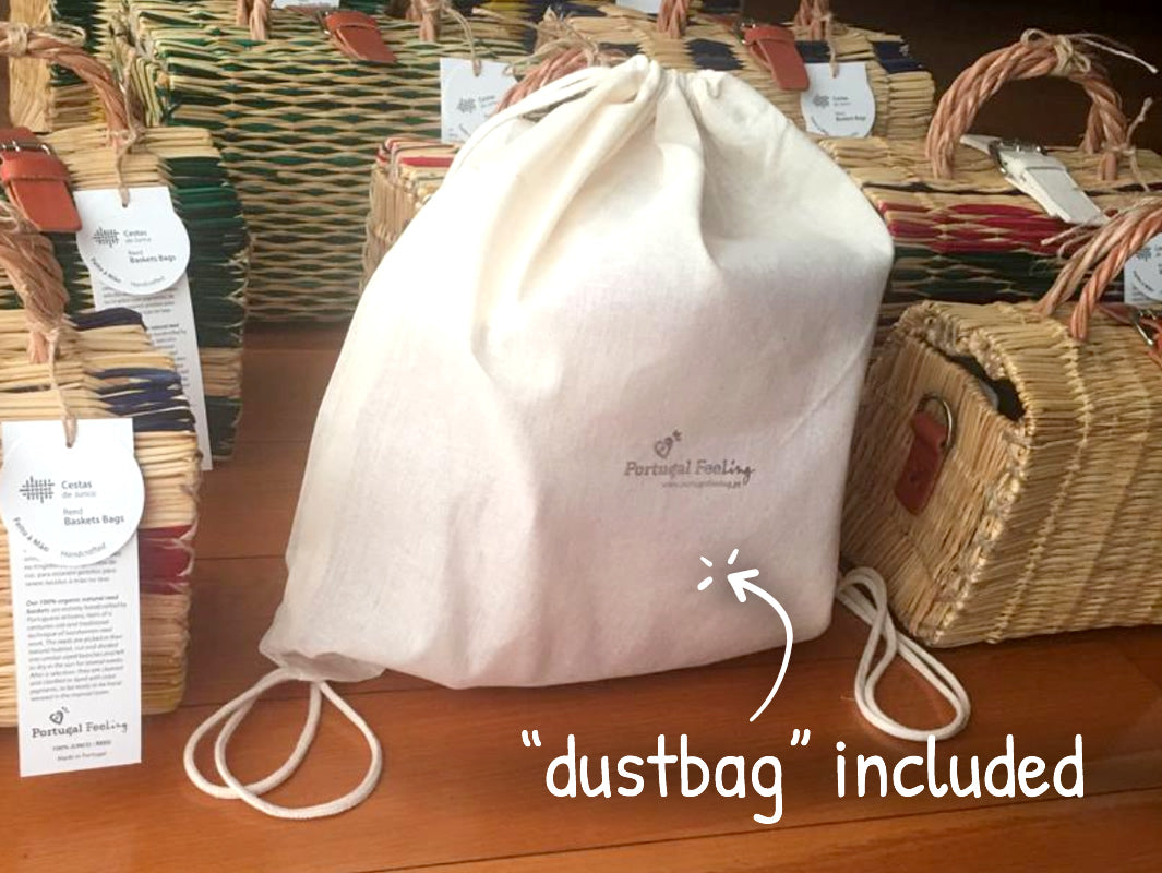 Cesta de Junco com Alça em Pele, Cestaria Tradicional de Portuguesa - Saco de Protecção Incluído