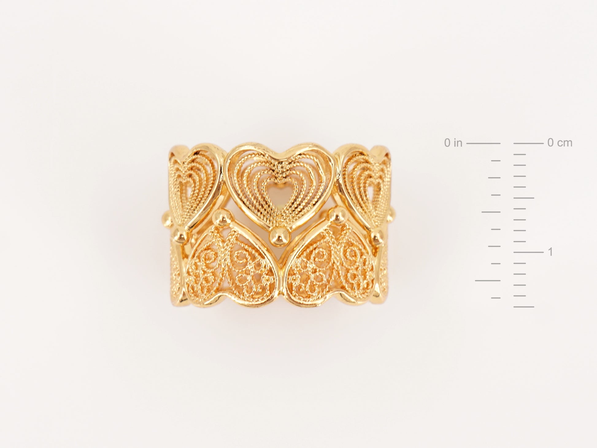 Anel Duplo com Corações de Viana Encaixados, Inspirado na Filigrana Portuguesa, Aço Inoxidável Dourado - Altura