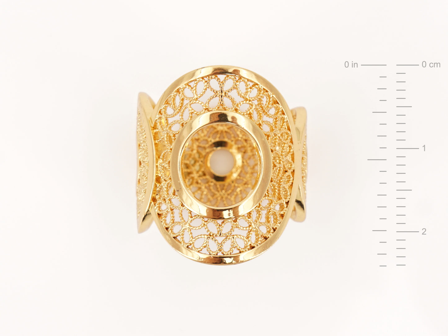 Anel Geométrico com Círculos, Inspirado na Filigrana Portuguesa, Aço Inoxidável Dourado - Altura do Anel