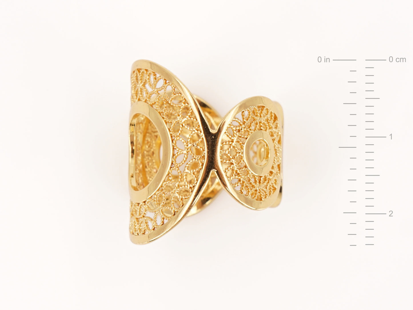 Anel Geométrico com Círculos, Inspirado na Filigrana Portuguesa, Aço Inoxidável Dourado - Altura do Anel