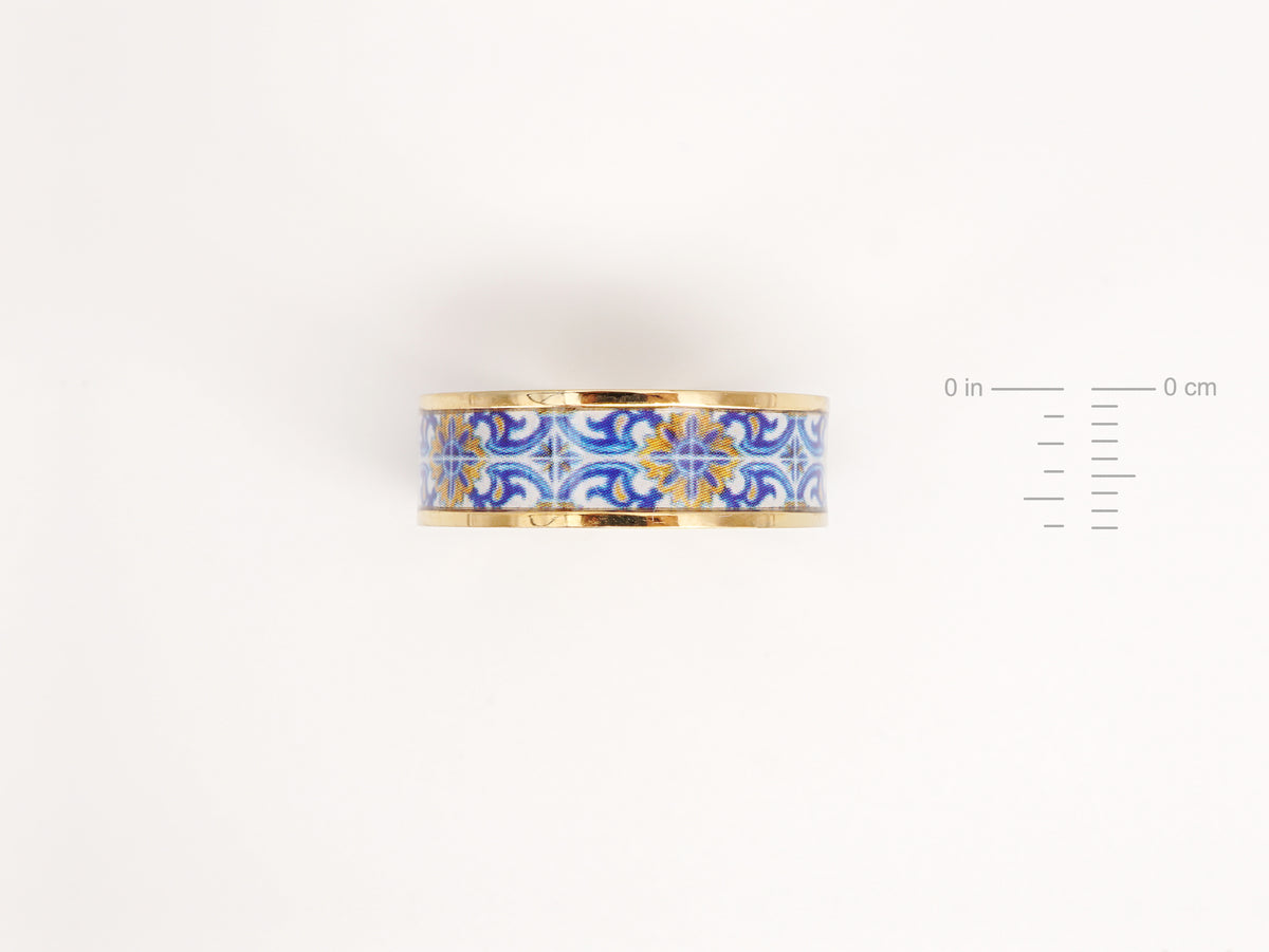 Anel Azulejo Português, Inspirado na Tradição Portuguesa, Aço Inoxidável Dourado - Pormenor Altura