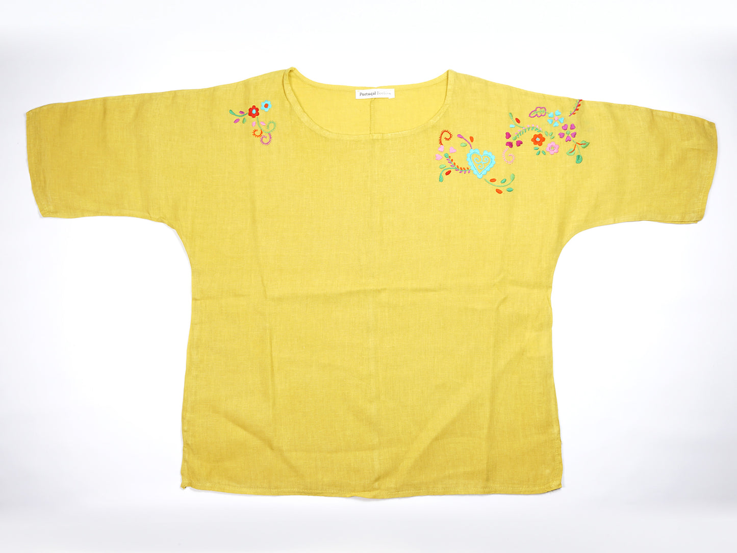 Blusa Amarela, em Linho com Bordado de Viana, Tamanho Único - Vista de Frente