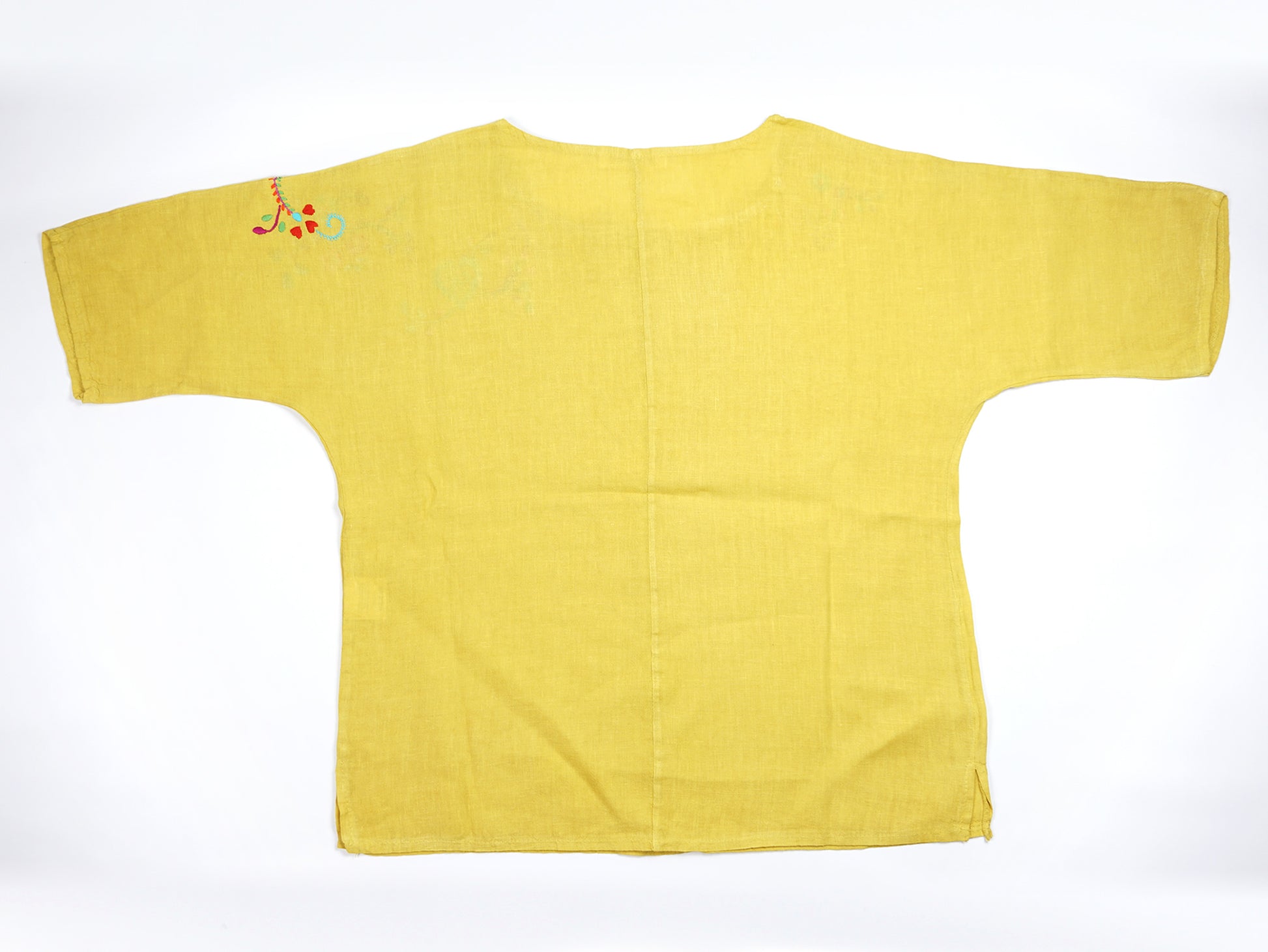 Blusa Amarela, em Linho com Bordado de Viana, Tamanho Único - Vista de Trás