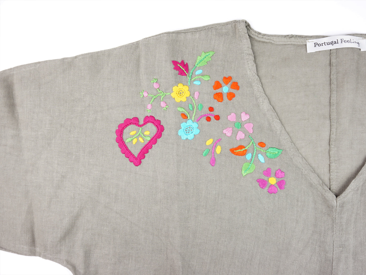 Blusa "Nó" em Linho com Bordado de Viana, Tamanho Único - Pormenor
