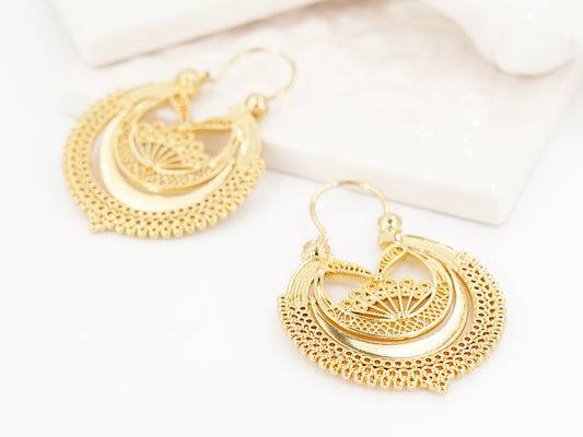 Brincos Arrecadas, Inspirados na Filigrana Portuguesa, Aço Inoxidável Dourado