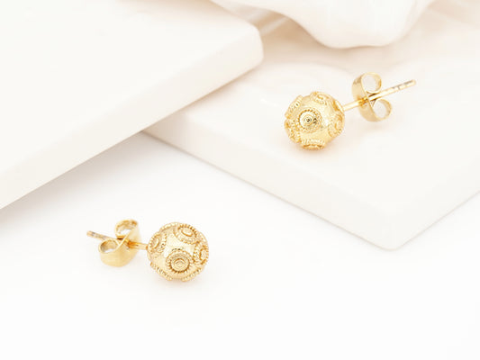 Brincos Contas de Viana, Inspirados na Filigrana Portuguesa, Aço Inoxidável Dourado