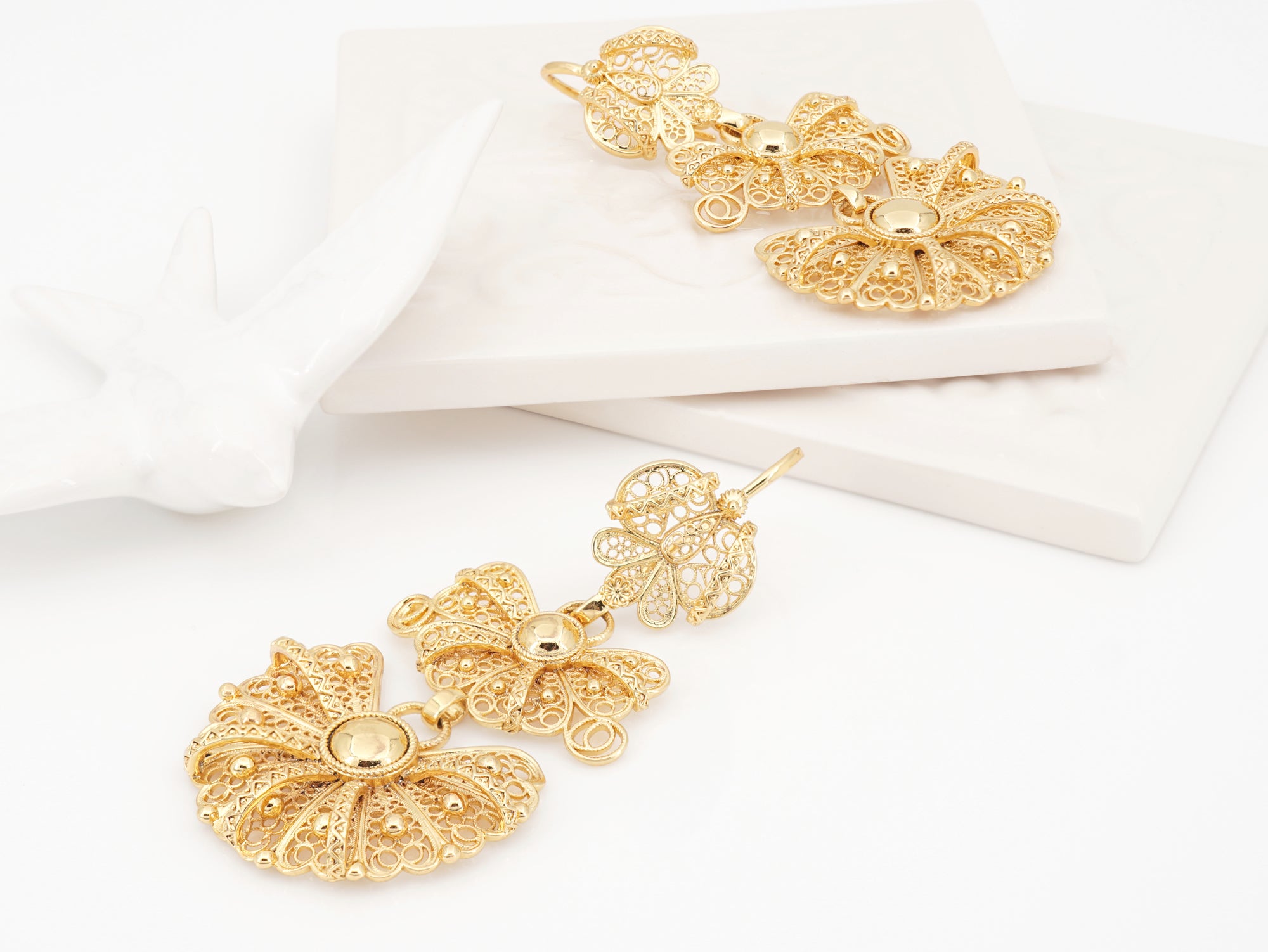Brincos Laças / Galegos Grandes, Inspirados na Filigrana Portuguesa, Aço Inoxidável Dourado