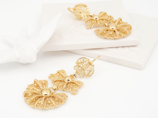 Brincos Laças / Galegos Grandes, Inspirados na Filigrana Portuguesa, Aço Inoxidável Dourado