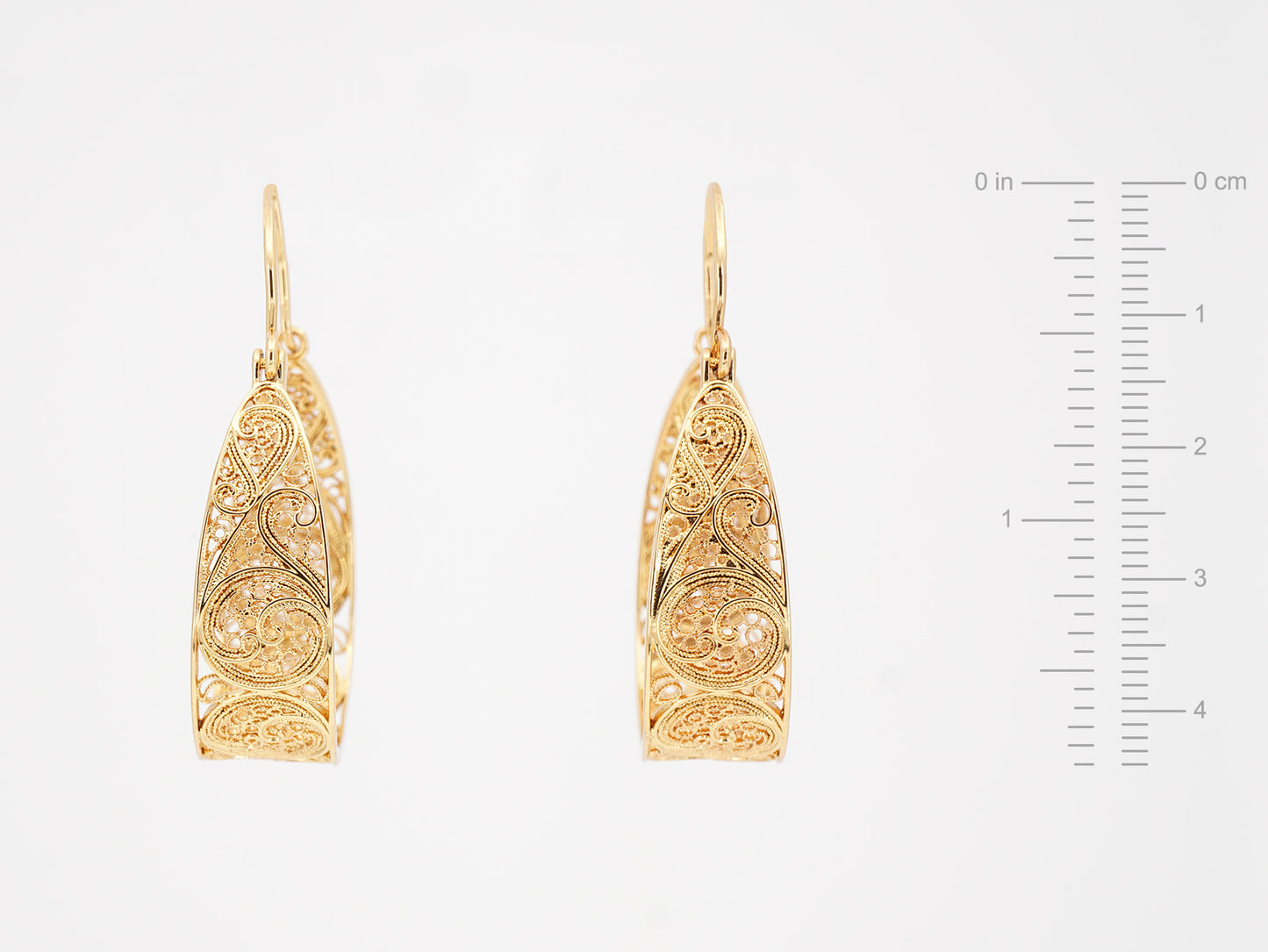 Argolas Tradicionais Grandes, Inspiradas na Filigrana Portuguesa, Aço Inoxidável Dourado - Altura