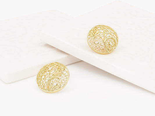 Brincos Circulos Maiores, Inspirados na Filigrana Portuguesa, Aço Inoxidável Dourado