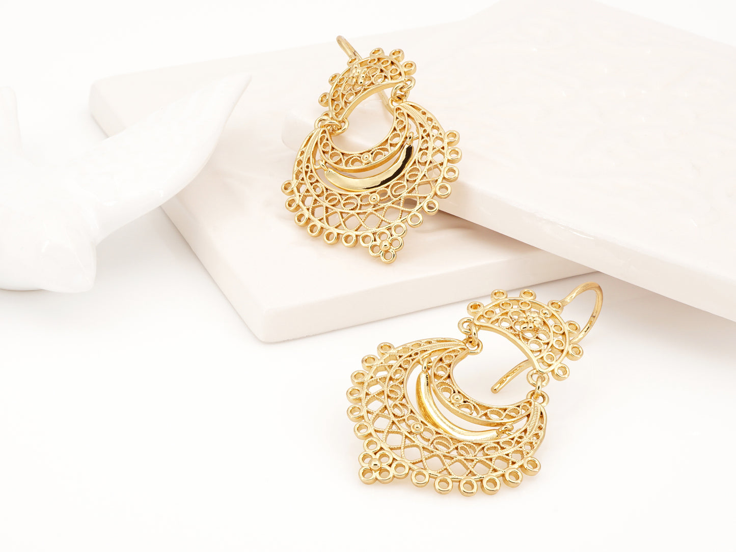 Brincos Arrecadas, Inspirados na Filigrana Portuguesa, Aço Inoxidável Dourado