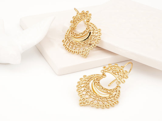 Brincos Arrecadas, Inspirados na Filigrana Portuguesa, Aço Inoxidável Dourado