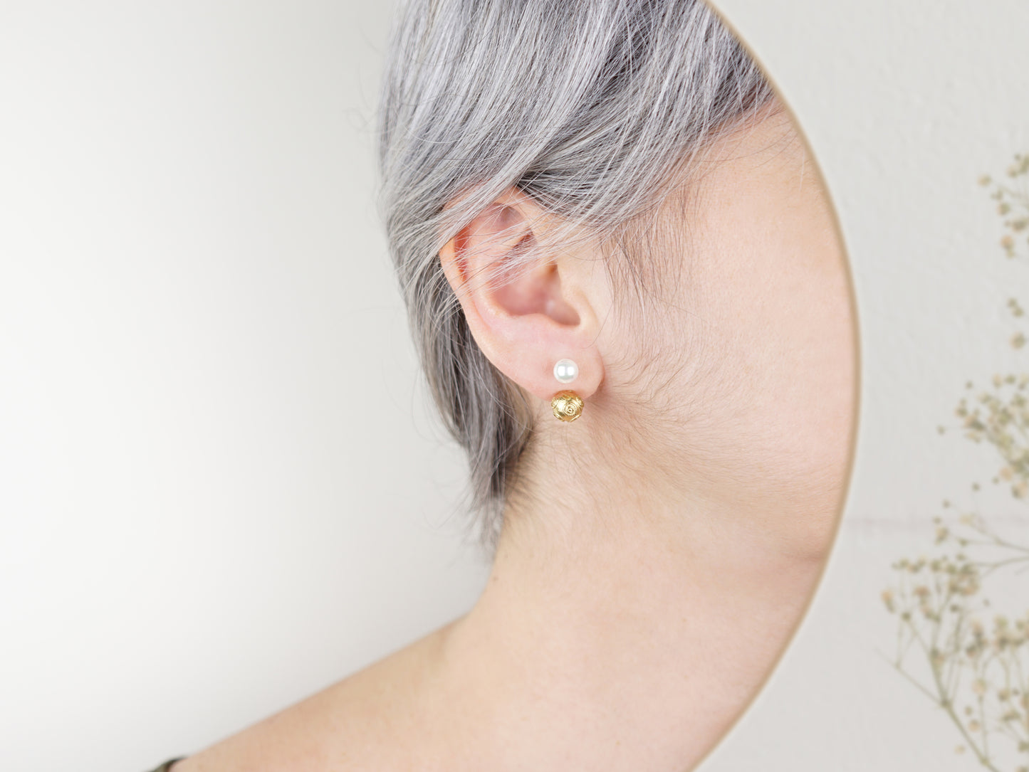 Boucles d'Oreilles Perle de Viana & Acrylique, Inspiration Filigrane Portugaise, Acier Inoxydable Doré