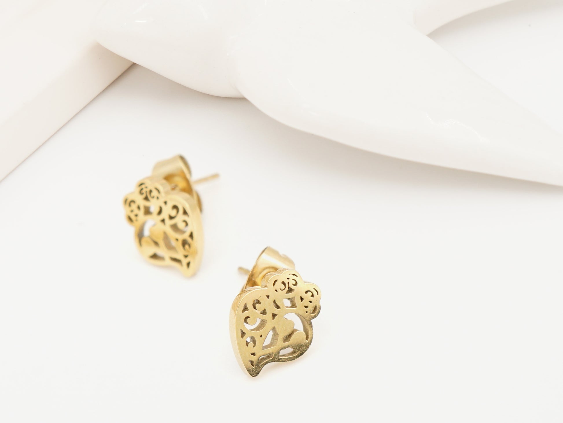 Brincos Coração de Viana Mini, Inspirados na Filigrana Portuguesa, Aço Inoxidável Dourado