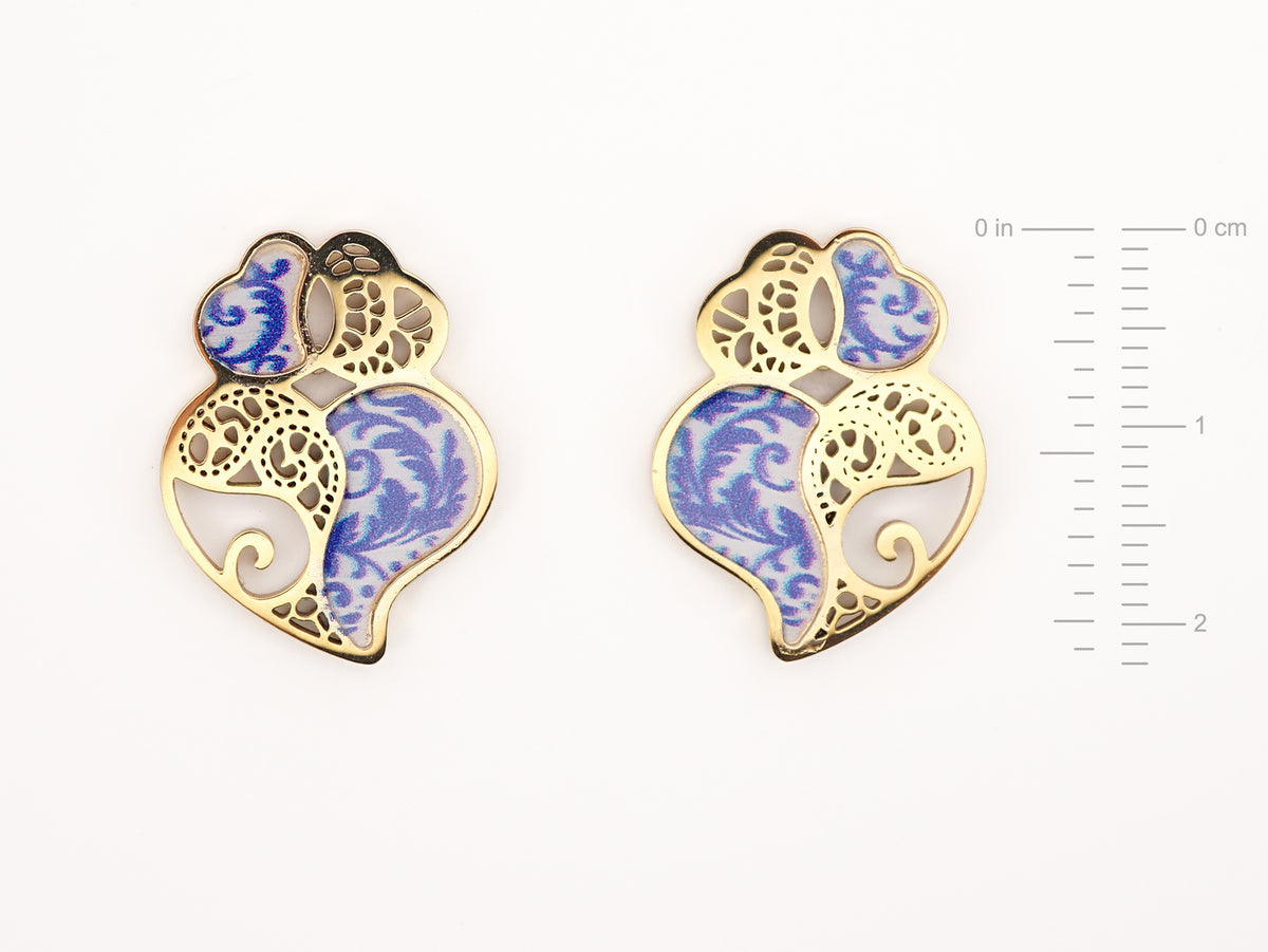 Brincos Coração Pequenos e Azulejo Português, Inspirados na Filigrana Portuguesa, Aço Inoxidável Dourado - Medidas