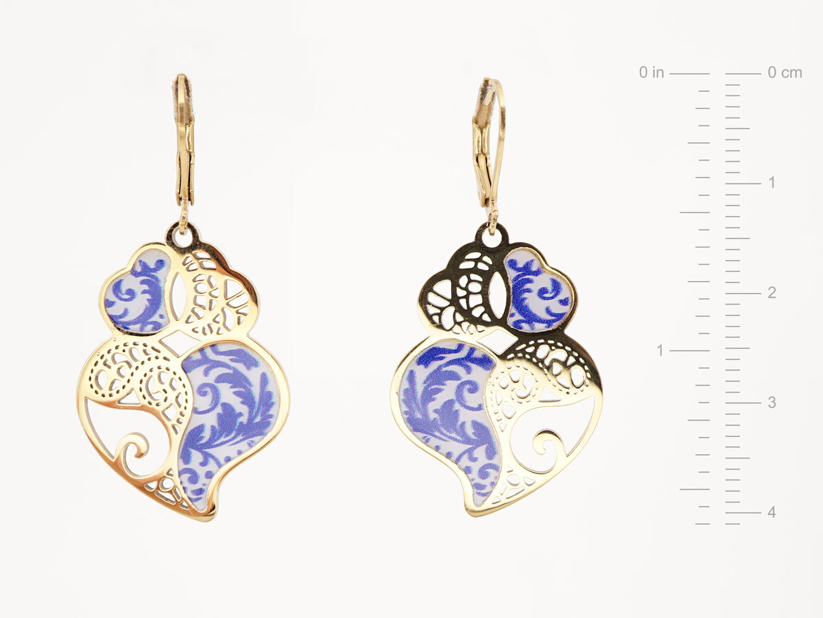 Brincos Coração e Azulejo Português, Inspirados na Filigrana Portuguesa, Aço Inoxidável Dourado - Medidas