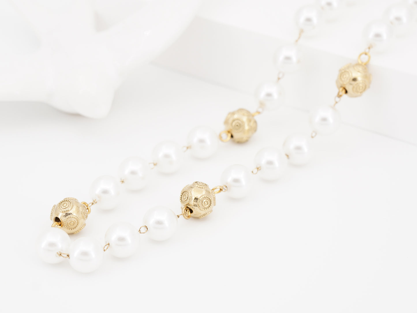 Colar Contas de Viana e Pérolas, Inspirado na Filigrana Portuguesa, Aço Inoxidável Dourado