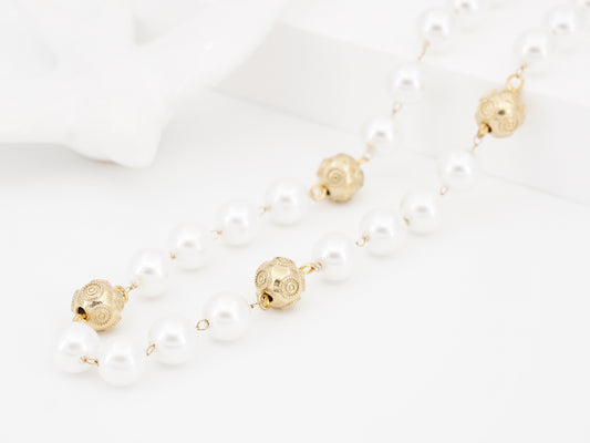 Colar Contas de Viana e Pérolas, Inspirado na Filigrana Portuguesa, Aço Inoxidável Dourado