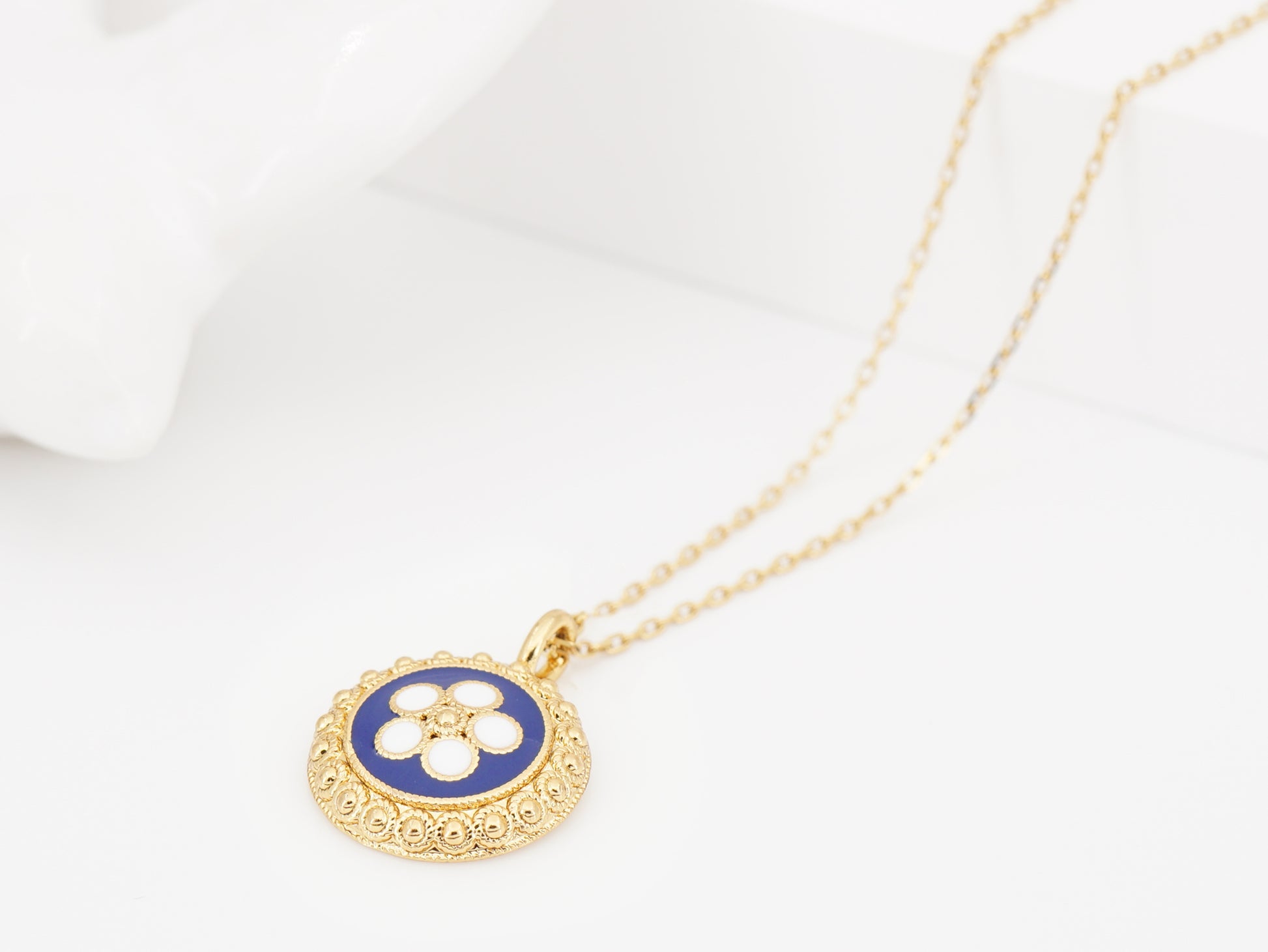 Colar Caramujo Azul, Inspirado na Filigrana Portuguesa, Aço Inoxidável Dourado