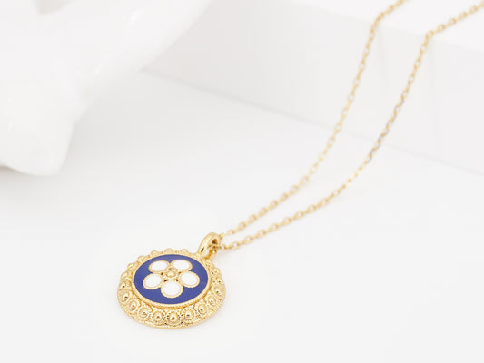 Colar Caramujo Azul, Inspirado na Filigrana Portuguesa, Aço Inoxidável Dourado