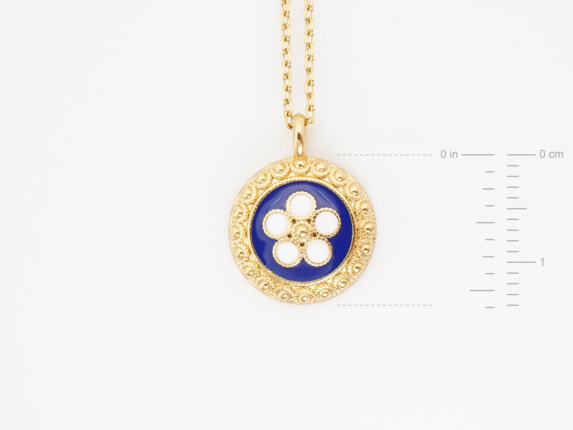 Colar Caramujo Azul, Inspirado na Filigrana Portuguesa, Aço Inoxidável Dourado - Medidas