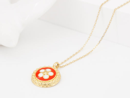 Colar Caramujo Laranja, Inspirado na Filigrana Portuguesa, Aço Inoxidável Dourado