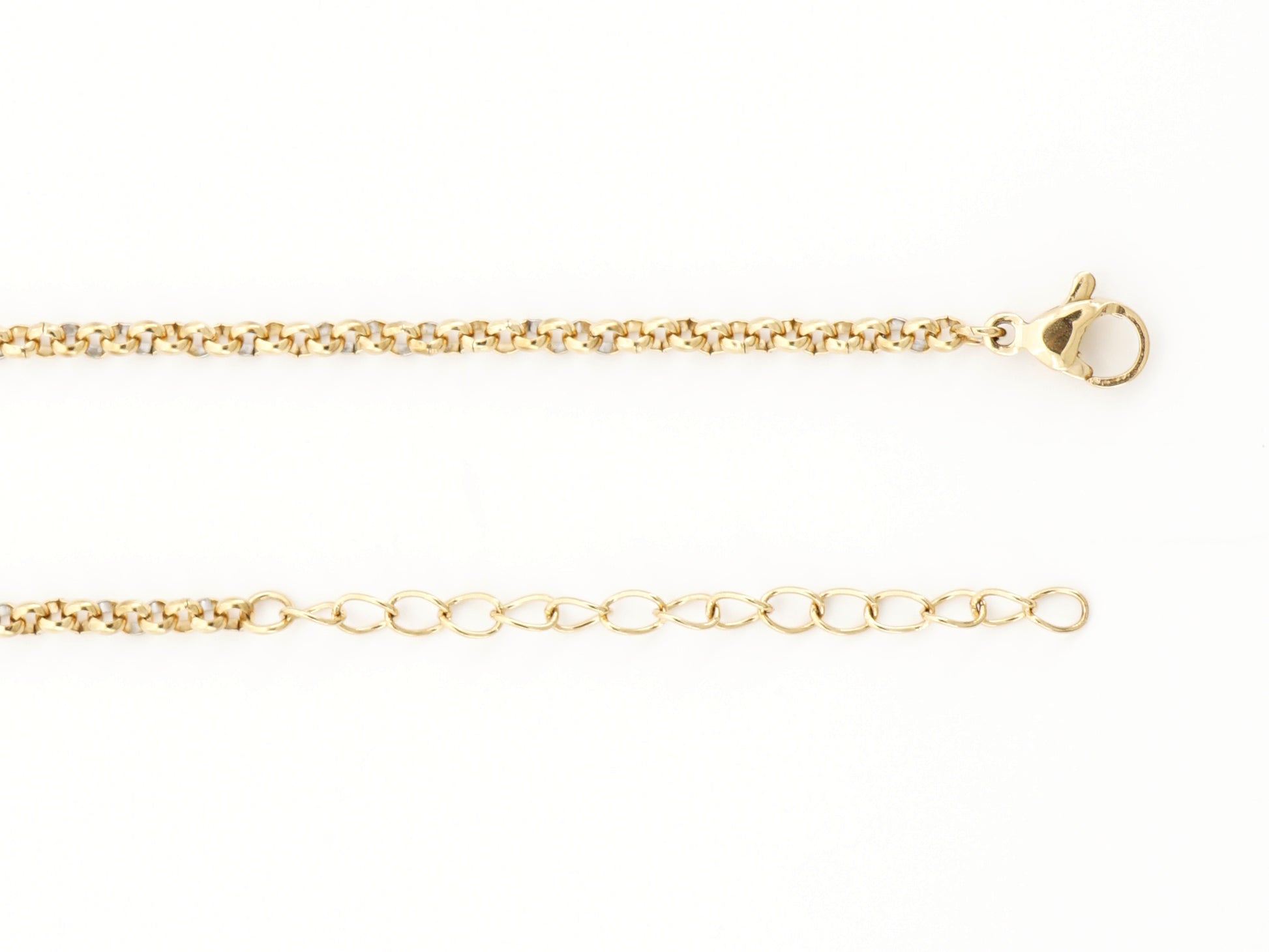 Colar Alfinete Relicário Médio, Inspirado na Filigrana Portuguesa, Aço Inoxidável Dourado - Pormenor do Fio Ajustável