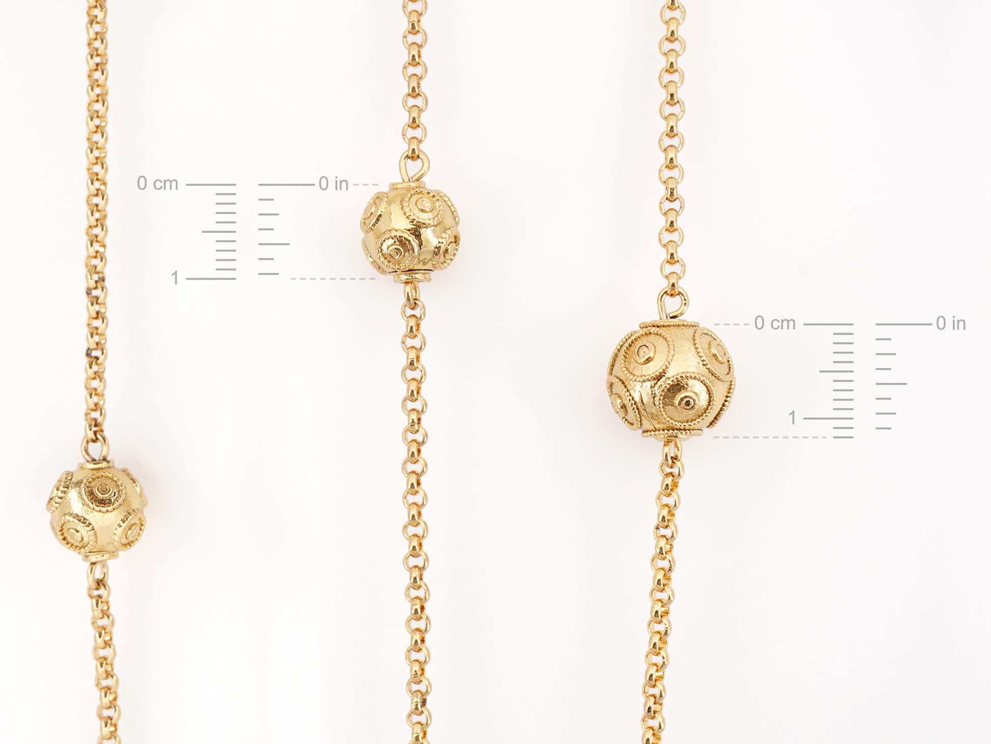 Colar Comprido Contas de Viana Grandes, Inspirado na Filigrana Portuguesa, Aço Inoxidável Dourado - Medidas