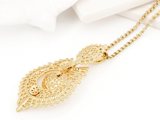 Colar Rainha, Inspirado na Filigrana Portuguesa, Aço Inoxidável Dourado