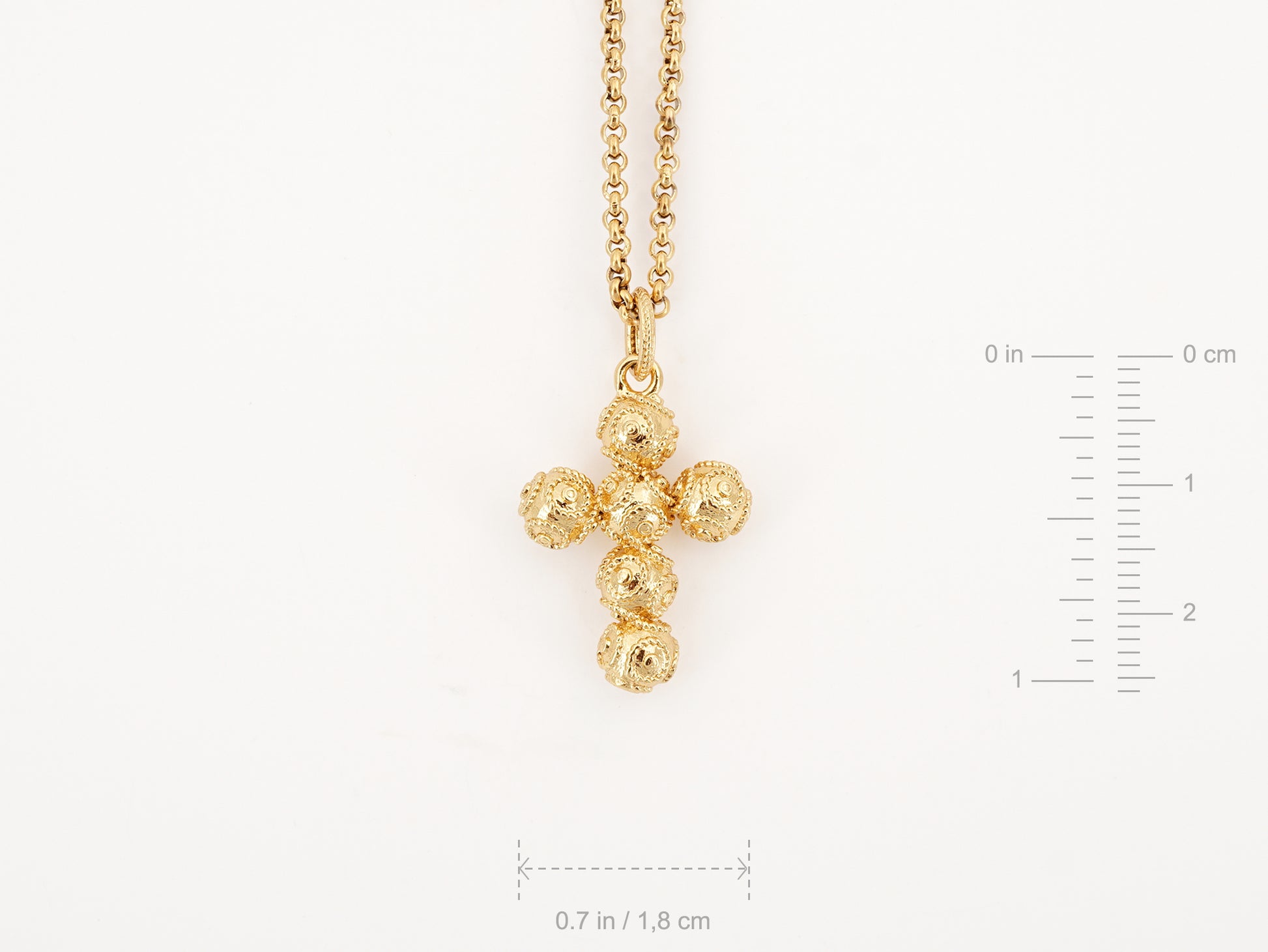 Colar Cruz Pequena Contas de Viana, Inspirado na Filigrana Portuguesa, Aço Inoxidável Dourado - Medidas