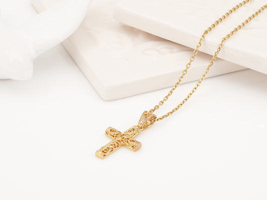 Colar Cruz Mini, Inspirado na Filigrana Portuguesa, Aço Inoxidável Dourado