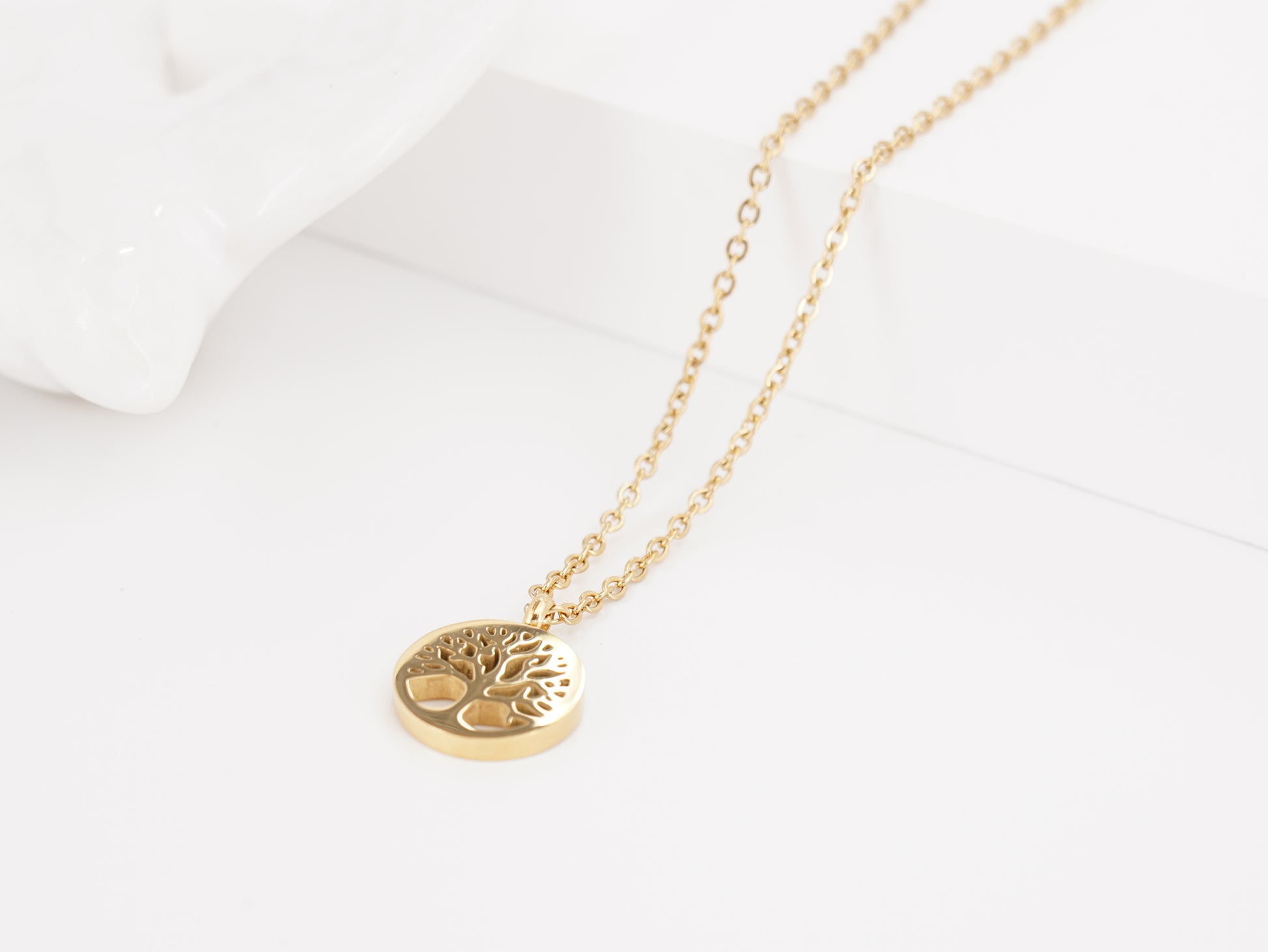 Colar com Árvore da Vida Pequena, Inspirado na Filigrana Portuguesa, Aço Inoxidável Dourado