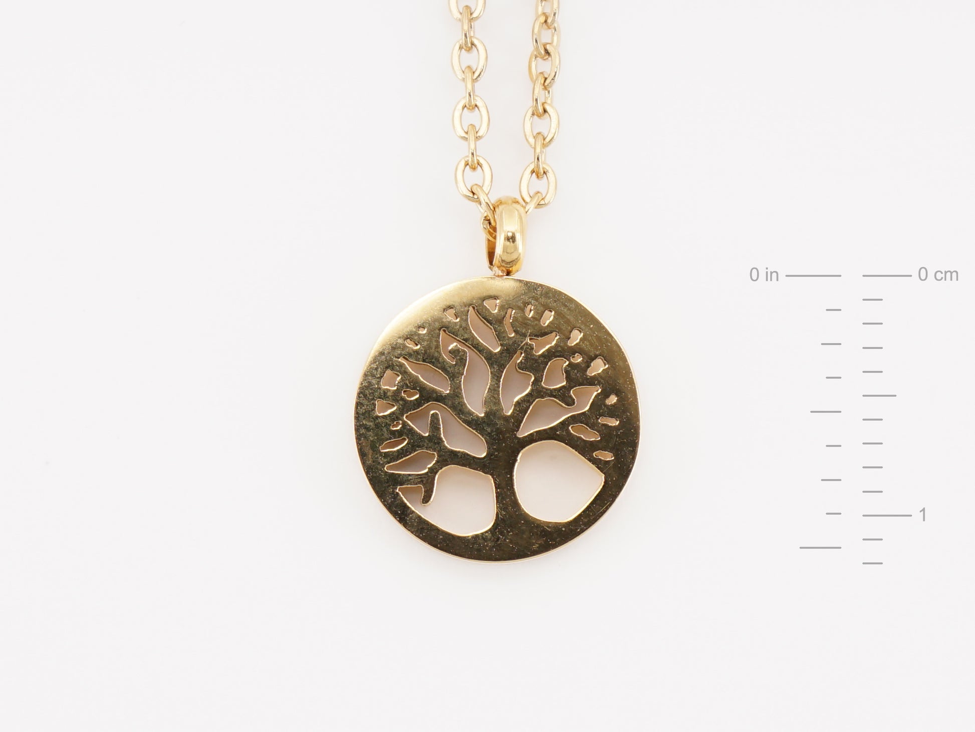 Colar com Árvore da Vida Pequena, Inspirado na Filigrana Portuguesa, Aço Inoxidável Dourado- Medidas