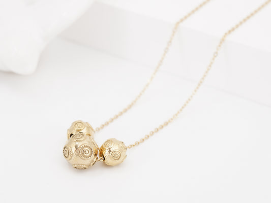 Colar com Três Contas de Viana, Inspirado na Filigrana Portuguesa, Aço Inoxidável Dourado