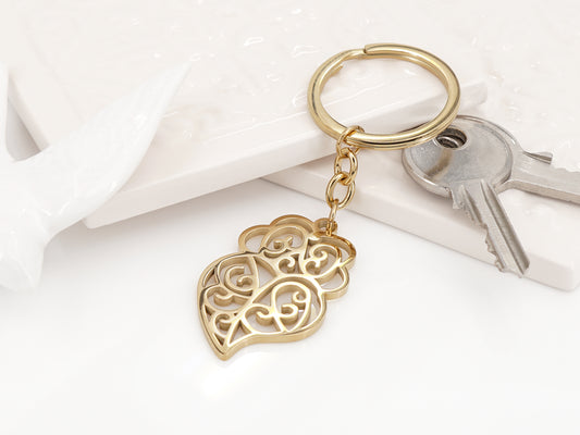 Porta Chaves Coração de Viana Estilizado, Inspirado na Filigrana Portuguesa, Aço Inoxidável Dourado